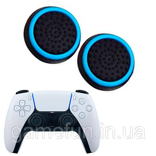 Силіконові накладки для джойстика PS5 DualSense чорні з бірюзовою окантовкою 2 шт., фото 1