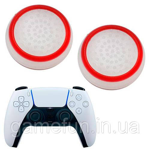 Силіконові накладки для джойстика PS5 DualSense білі із червоною окантовкою 2 шт., фото 1