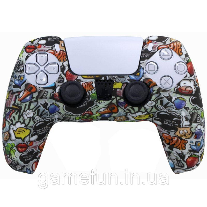 Силіконовий чохол для джойстика PS5 Dualsense графіті, фото 1