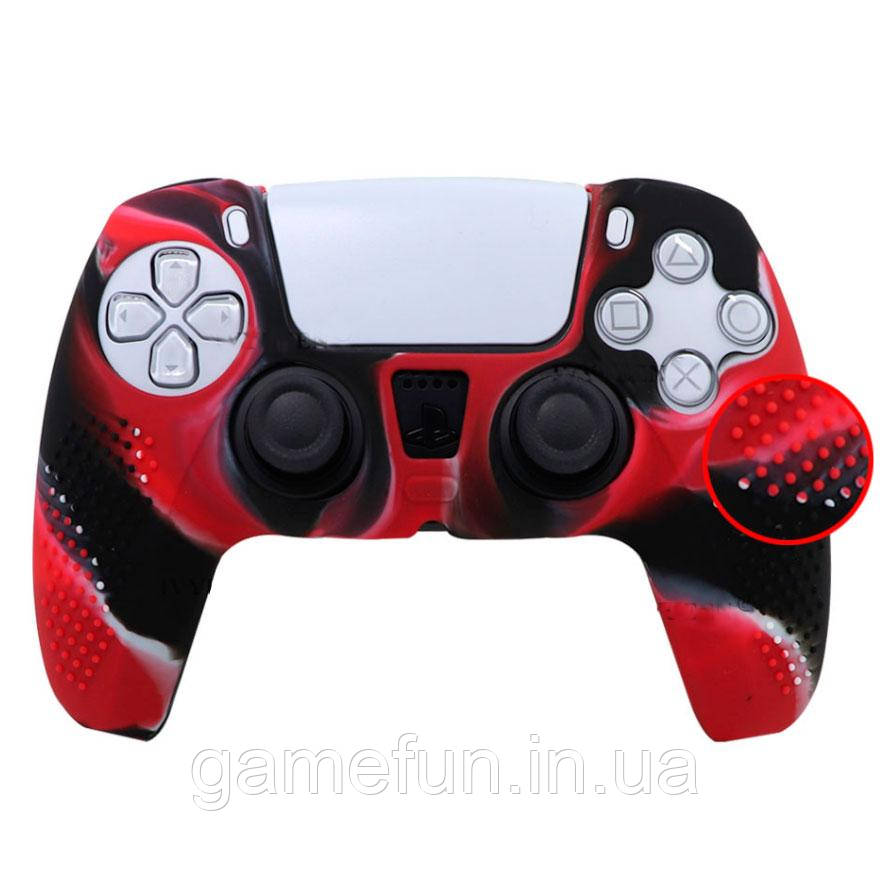 Силіконовий чохол для джойстика PS5 DualSense (чорно-червоний), фото 1