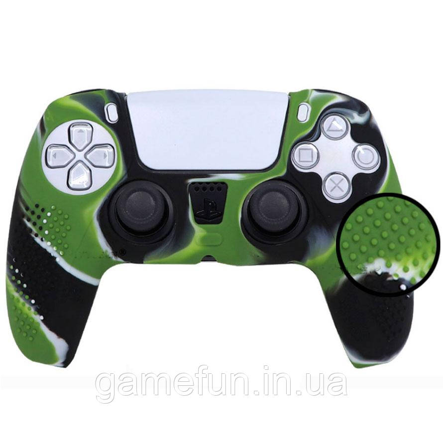 Силіконовий чохол для джойстика PS5 DualSense (чорно-зелений), фото 1