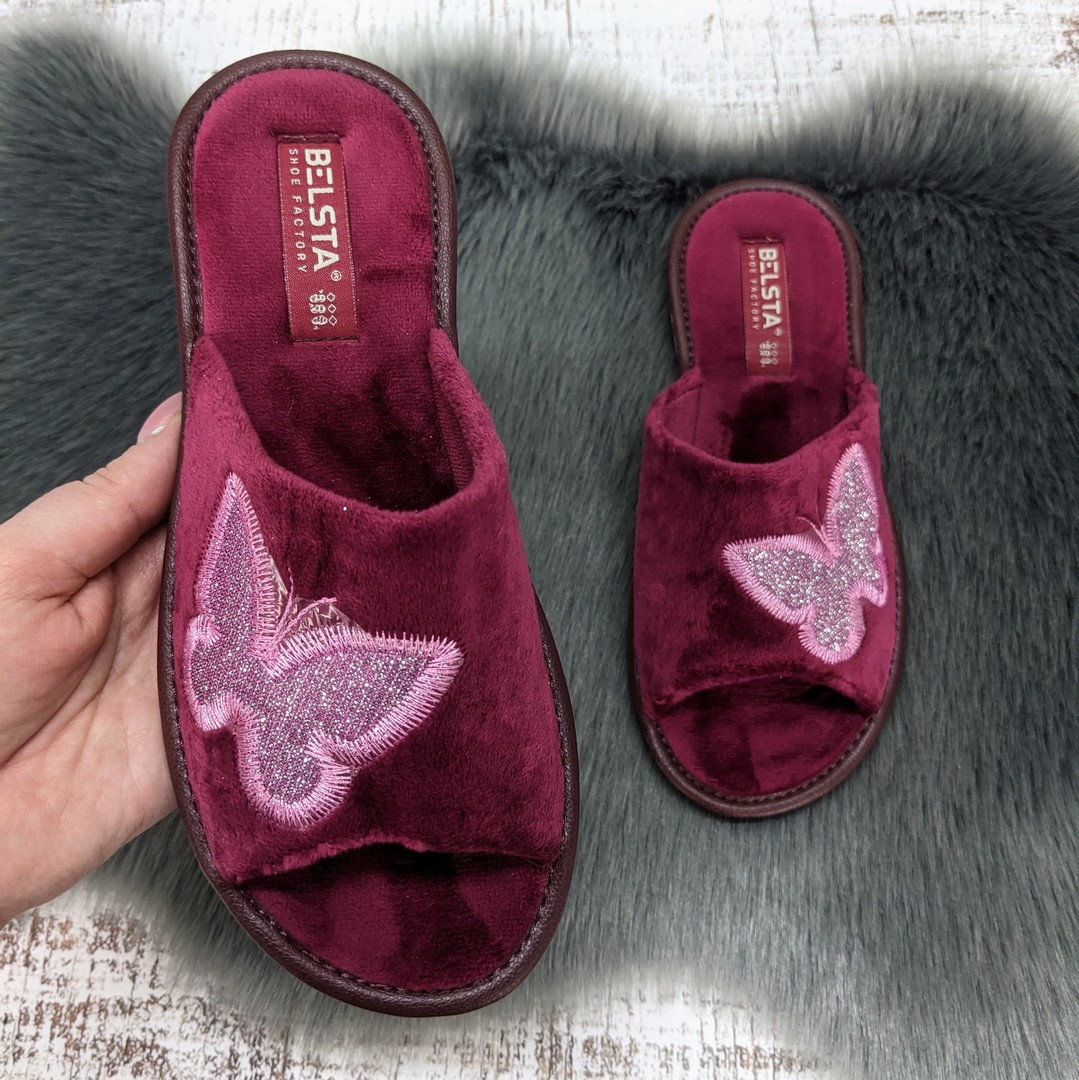 Тапочки кімнатні жіночі Белста бордові з відкритим носком 2344
