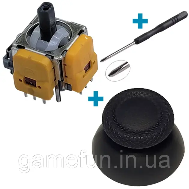 3D механізм PS5 Dualsense із датчиком холу 1 шт + стік V2 сірий 1 шт + викрутка, фото 1