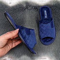 Тапочки жіночі Белста сині велюрові з відкритим носком 4523, фото 3