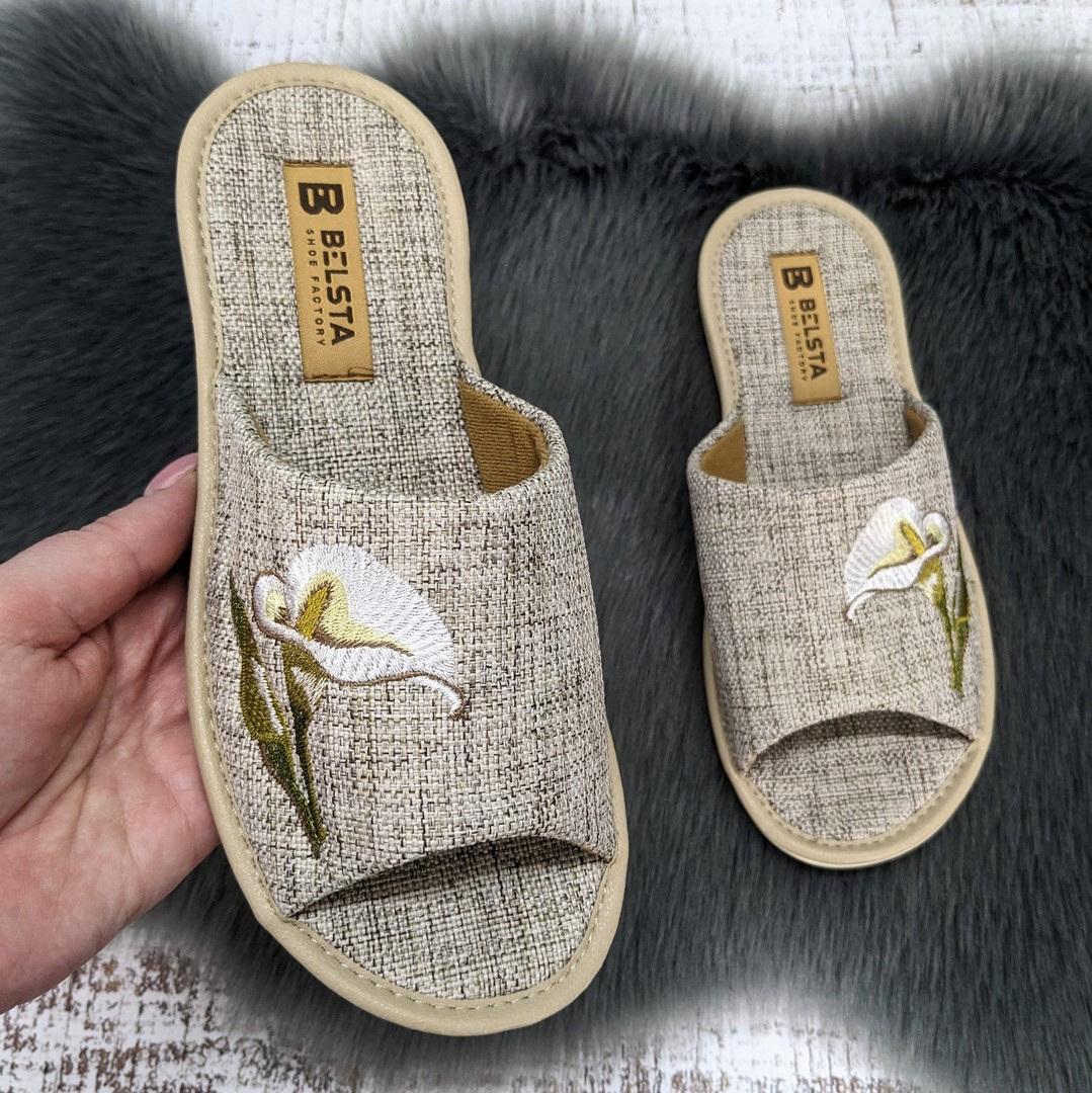 Тапочки жіночі домашні Белста бежеві з відкритим носком 4777