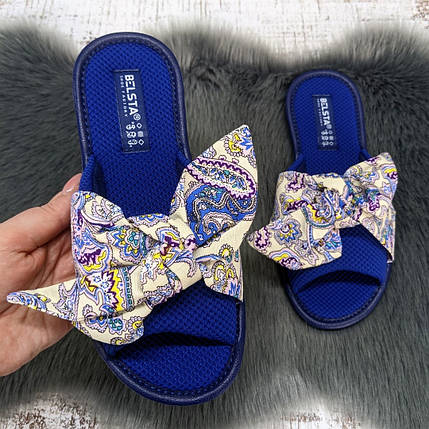 Тапочки жіночі домашні Белста сині з відкритим носком та великим бантом 4869, фото 1