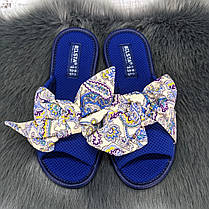 Тапочки жіночі домашні Белста сині з відкритим носком та великим бантом 4869, фото 2