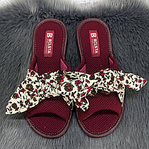 Тапочки жіночі домашні Белста бордові з відкритим носком та великим бантом 4869, фото 2