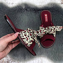 Тапочки жіночі домашні Белста бордові з відкритим носком та великим бантом 4869, фото 3