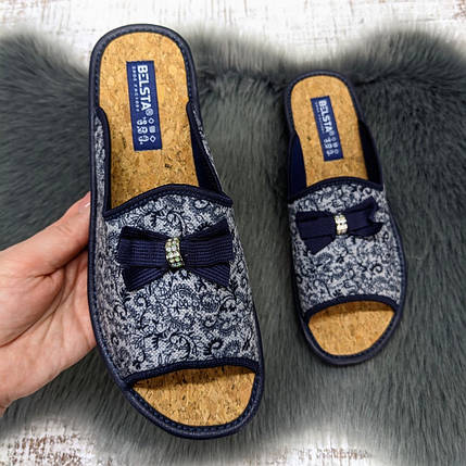 Тапочки жіночі Белста сині з відкритим носком на пробковій устілці 4871, фото 1