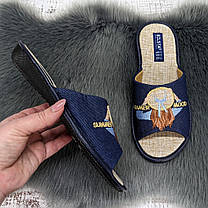 Тапочки жіночі Белста сині з бежевою устілкою відкритий носок 4873, фото 3