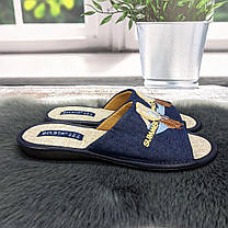 Тапочки жіночі Белста сині з бежевою устілкою відкритий носок 4873, фото 5