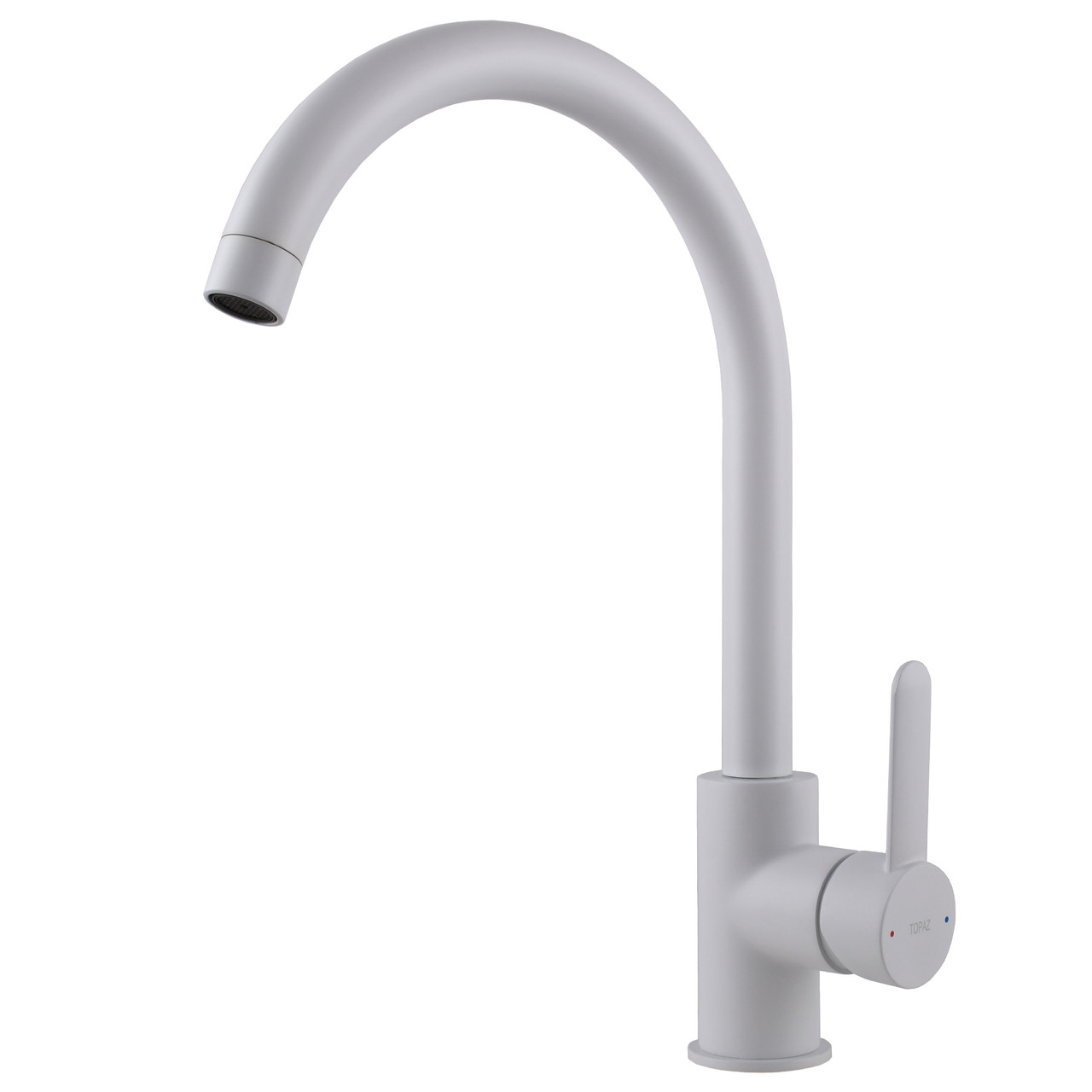 Змішувач для кухні латунний з поворотним U-подібним виливом TOPAZ CORSICA TC 8809-H48-W-S Білий матовий, фото 1