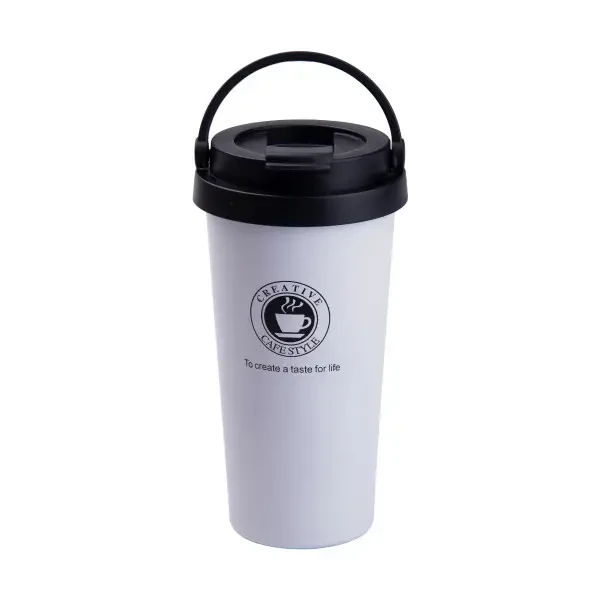 Термочашка Happy Life Creative Cafe Style 500 мл з ручкою, біла