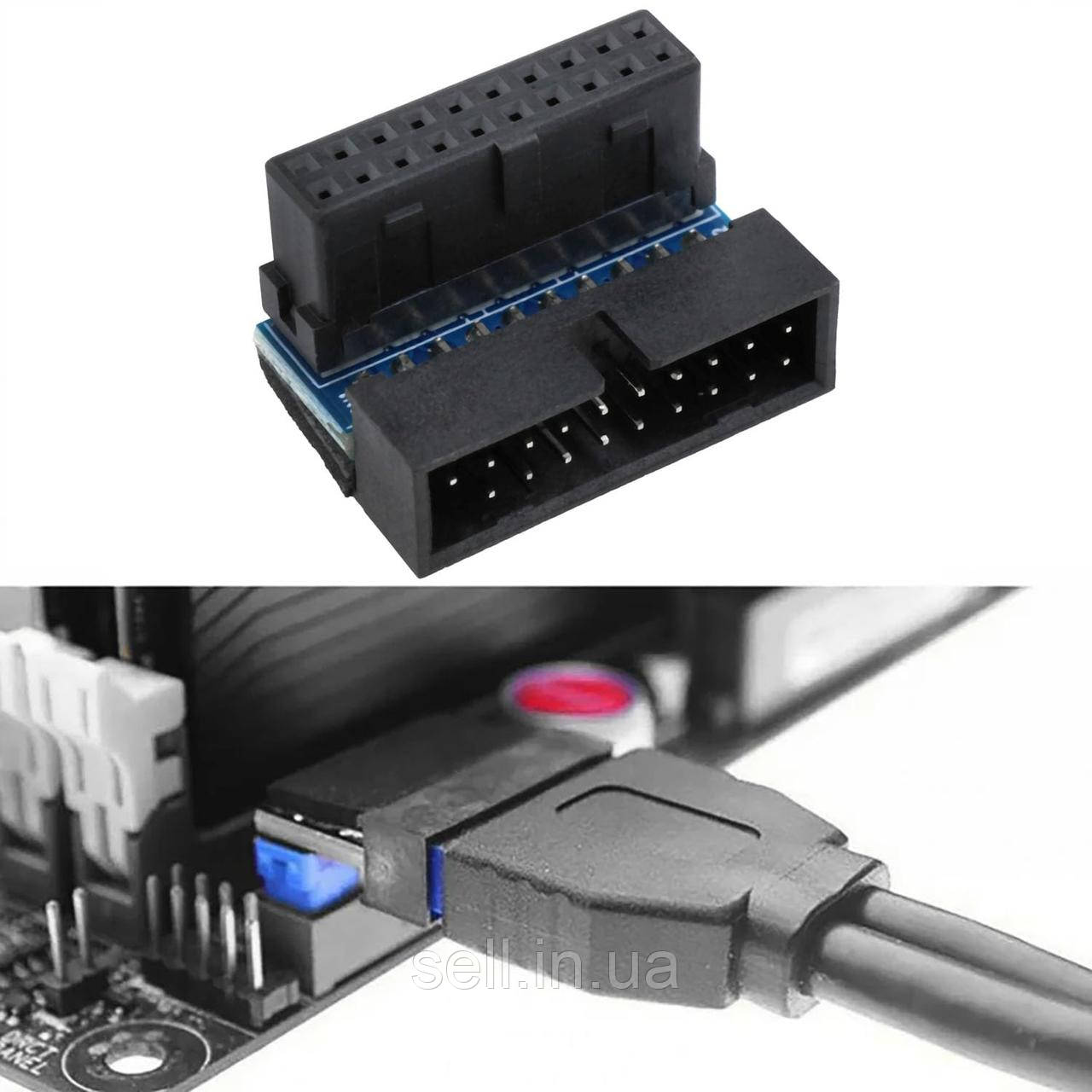 Вертикальний держач USB3.0 19pin/20pin • Захист контактів материнської плати • Адаптер з поворотом 90° • тип A, фото 1