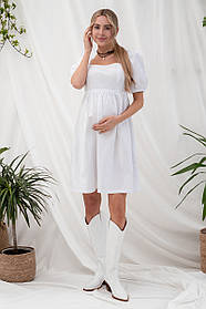 Біла нарядна сукня для вагітних і годуючих з жатої бавовни S