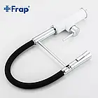 Змішувач для кухні Frap F4452-8 з гнучким виливом, 2 режими, біло/чорний, фото 4