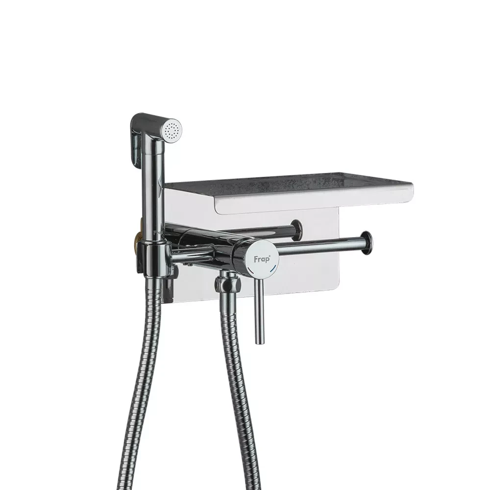 Гігієнічний душ Frap F7516 з паперотримачем та поличкою, хром, фото 1