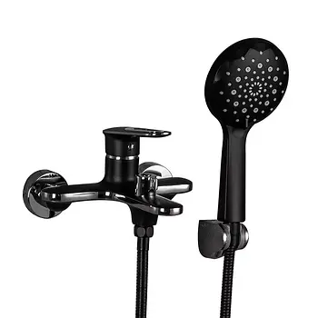 Змішувач для ванни Frap F3249-6 чорний матовий/глянсовий хром короткий литий вилив, лійка на 3 режими