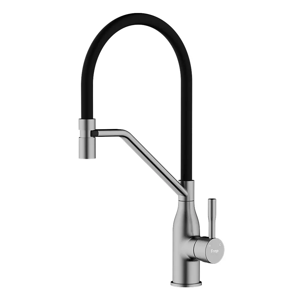 Змішувач для кухні F4497-9 матовий графіт (Gungrey-збройова сталь) з гнучким знімним виливом, фото 1