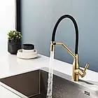 Змішувач для кухні F4497-3 одноважільний матове золото з гнучким знімним виливом кріплення гайка, фото 2