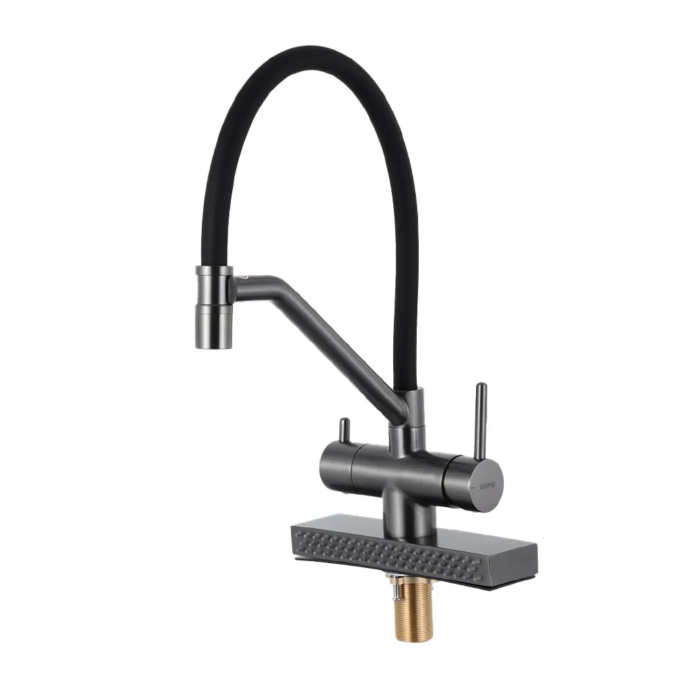 Змішувач для кухні Gappo G4098-9 з водоспадом і гнучким виливом колір графіт збройова сталь матовий, фото 1