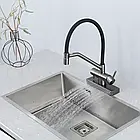 Змішувач для кухні Gappo G4098-9 з водоспадом і гнучким виливом колір графіт збройова сталь матовий, фото 3