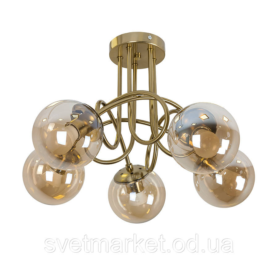 Бронзова стельова люстра з плафонами 7529910-5 BRZ+BR, фото 1