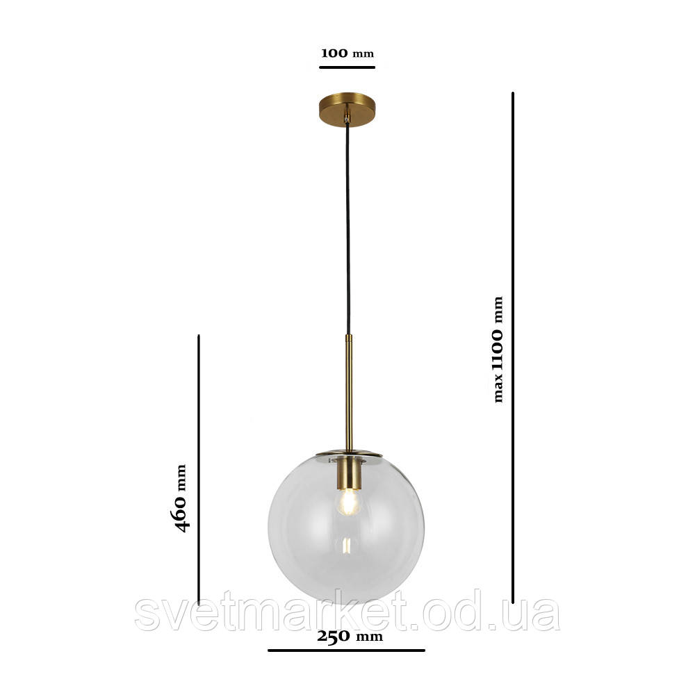 Прозорий підвісний скляний світильник 9163425-1 BRZ+CL, фото 1