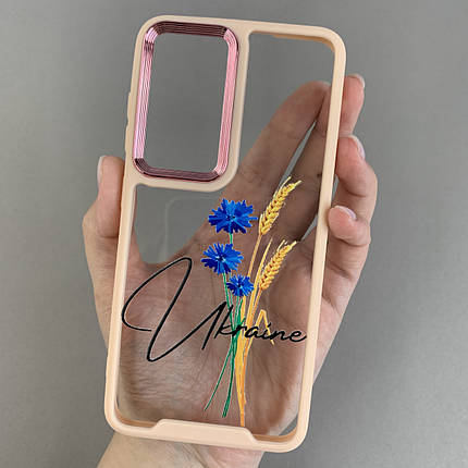 Чохол для Samsung Galaxy S24 прозорий чохол з написом Ukraine з бежевою рамкою на телефон самсунг с24 q07h, фото 1
