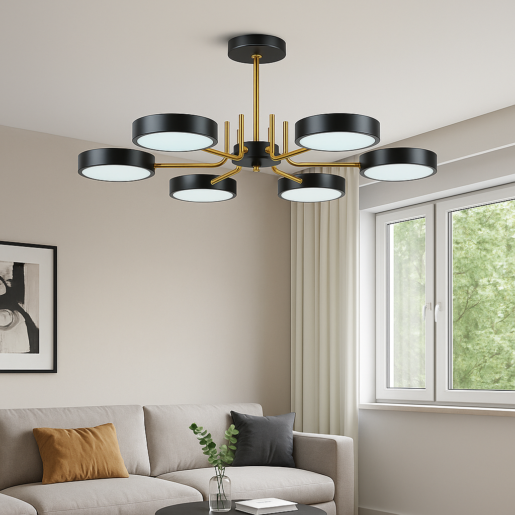 Світлодіодна Led-люстра чорного кольору на 6 плафонів, 90W до 18 м² Sirius B N6371/6 BK+COP, фото 1