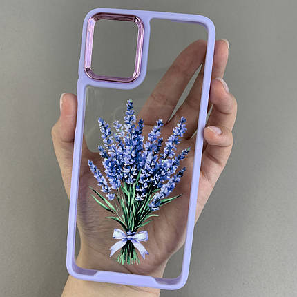 Чохол для Motorola G32 прозорий чохол з принтом лаванди з бузковою рамкою на телефон моторола г32 q07h, фото 1