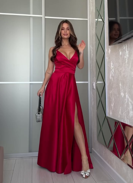 Вечірнє атласне плаття в підлогу, фото 1