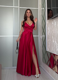 Вечірнє атласне плаття в підлогу