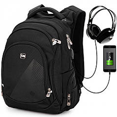 Рюкзак шкільний ортопедичний для хлопчика підлітковий 5-11 клас чорний три відділи SkyName 90-145