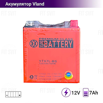 Акумулятор 12V 7Ah VLAND YTX7L-BS(GEL) 2025 рік