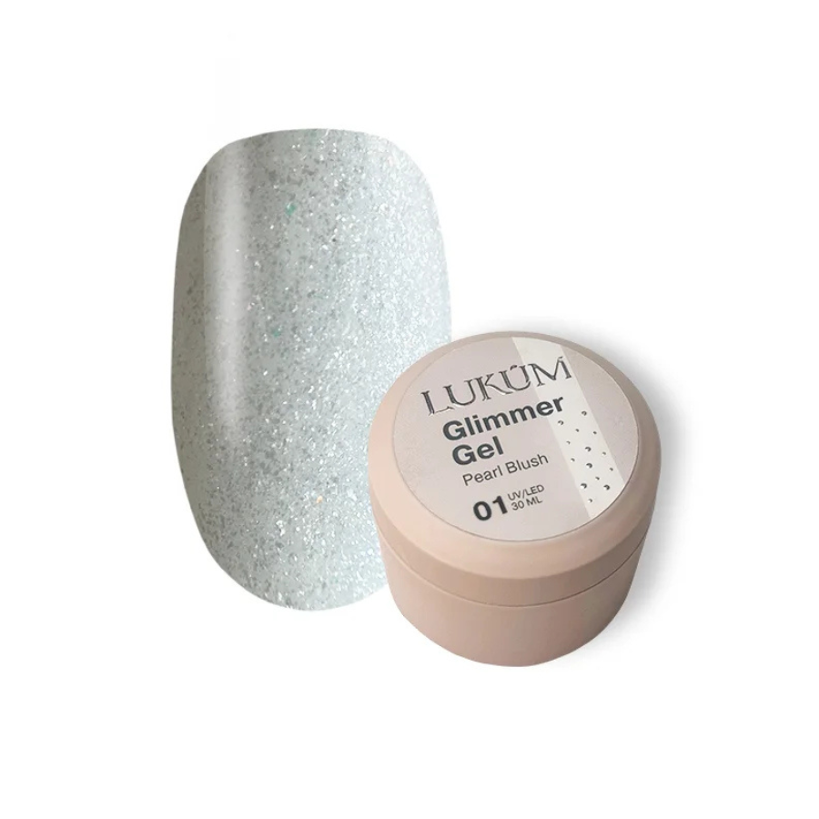 Моделюючий гель Lukum Builder Gel Glimmer №01 Pearly White з перловим шиммером, 30 мл