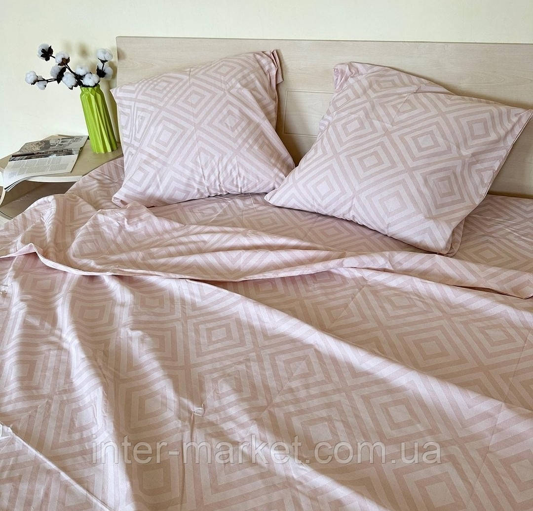 Полуторний комплект якісної постільної білизни Бязь Gold Lux 150*220 Карат рожевий
