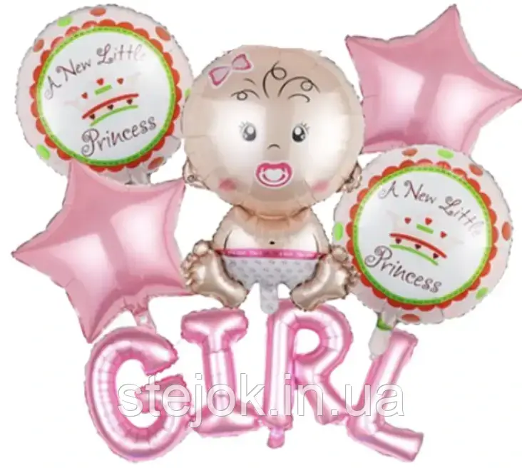 Набір фольгованих куль GIRL, рожевий, фото 1