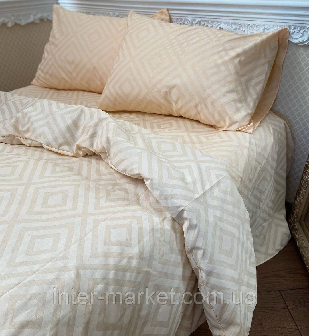 Полуторний комплект якісної постільної білизни Бязь Gold Lux 150*220 Карат беж