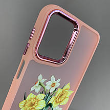 Чохол для Motorola G14 персиковий матовий чохол з принтом нарцисів на телефон моторола г14 q07l, фото 3