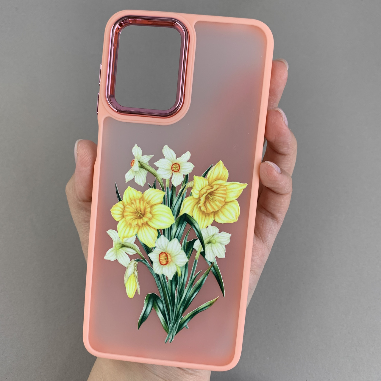 Чохол для Motorola G14 персиковий матовий чохол з принтом нарцисів на телефон моторола г14 q07l