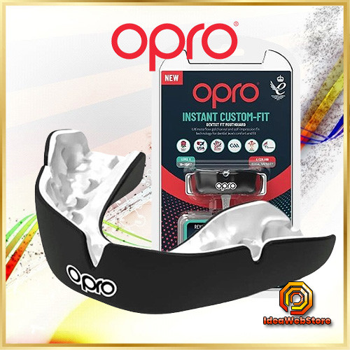 Капа боксерська для боксу ММА та єдиноборств OPRO Instant чорна доросла 11+ з антимікробним футляром термопластикова