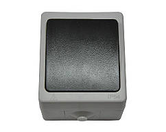 Вимикач одноклавішний IP54 Elbrus GISelt сірий пиловологозахищений, вуличний накладний зовнішній G 528001