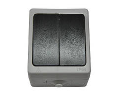 Вимикач двоклавішний IP54 Elbrus GISelt сірий пиловологозахищений вуличний накладний зовнішній G 528003