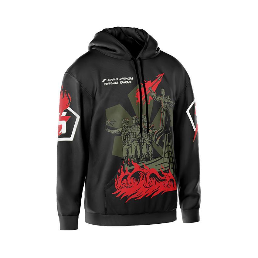Худі чоловіче з принтом «5-та окрема штурмова Київська бригада. Засновники Києва» чорний