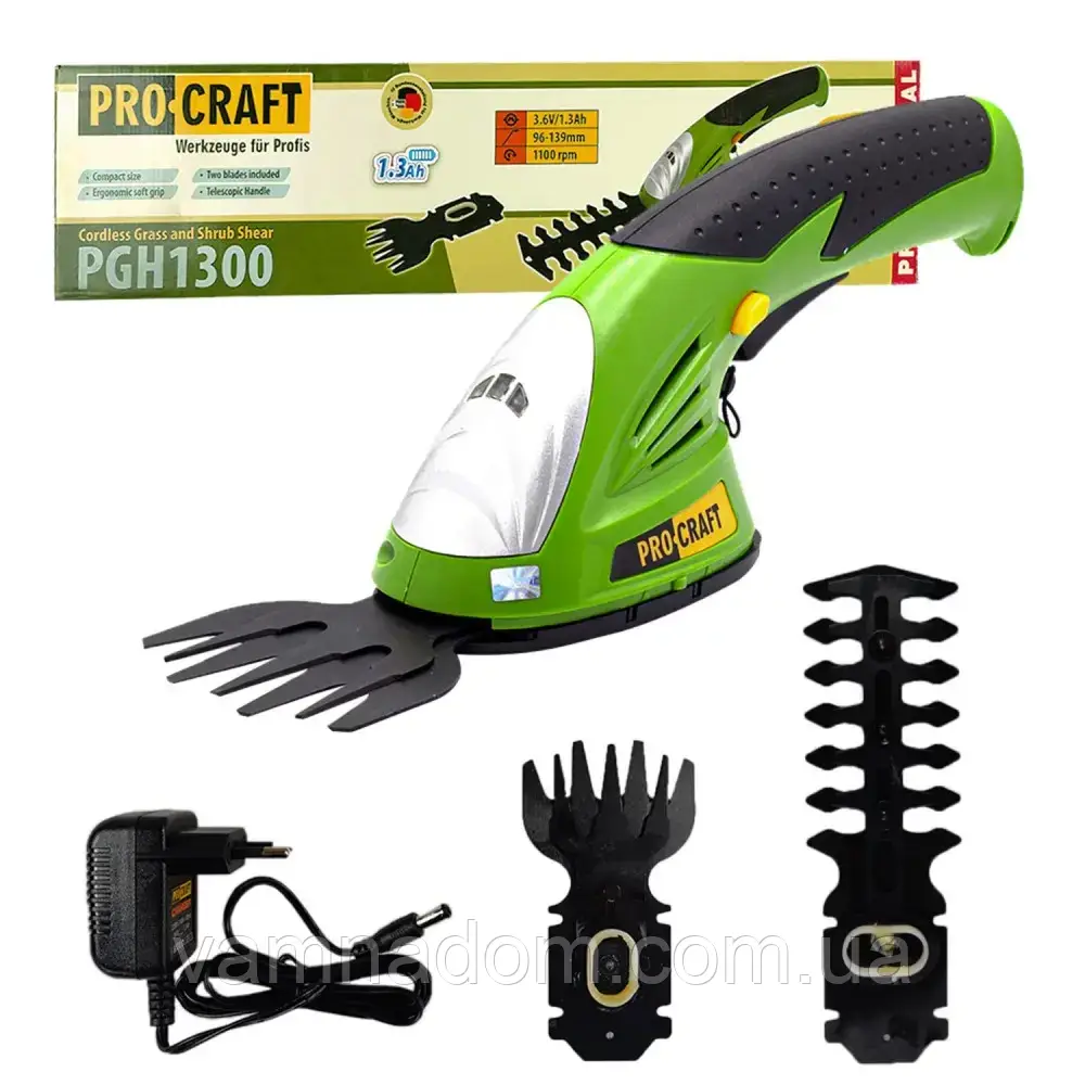 Акумуляторний підрізувач трави та кущоріз ProCraft PGH1300, фото 1