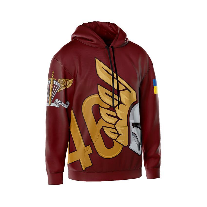 Худі чоловіче з принтом «46-та окрема аеромобільна бригада. Крилатий штурм» бордовий