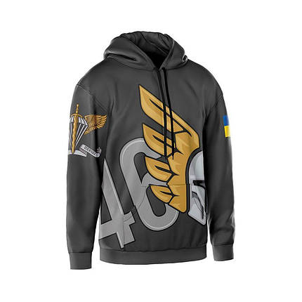 Худі чоловіче з принтом «46-та окрема аеромобільна бригада. Крилатий штурм» сірий, фото 1