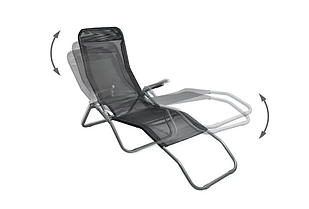 Лежак для басейну, що відкидається, поручні з пластиковою насадкою, металевий каркас, довжина 185 см, чорний